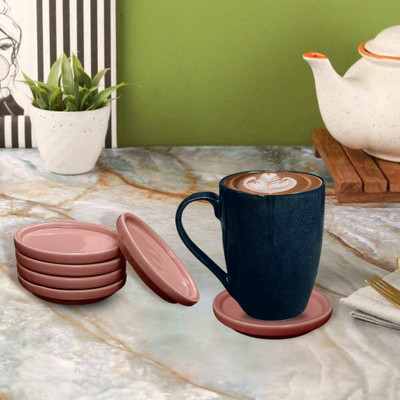 TLCAART Round Ceramic Coaster Set(Pack of 6)