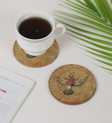 shreejee creation Round Reversible Wood Coaster Set(Pack of 2)