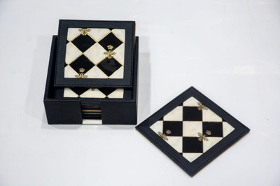 DEDECON ENTERPRISES Square Reversible Wood Coaster Set(Pack of 6)