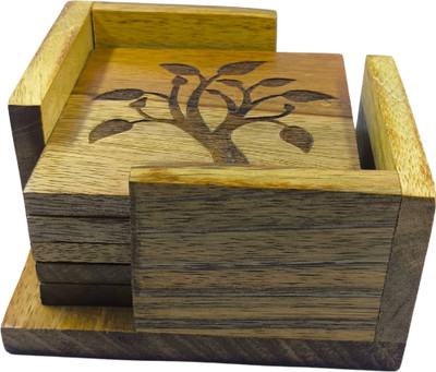 woodvesta Square Wood Coaster Set(Pack of 5)