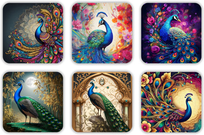 KARNI CRAFT Square Wood Coaster Set(Pack of 6)