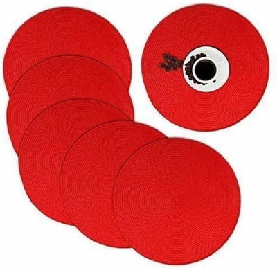 DKDECORATIVE Round Reversible Cotton Coaster Set(Pack of 6)
