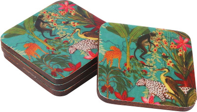 INDIAN ARTISANS Square Reversible Medium Density Fibreboard Coaster Set(Pack of 6)