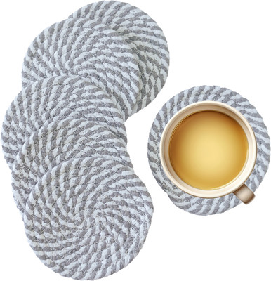 Casa Snug Round Reversible Cotton Coaster Set(Pack of 6)