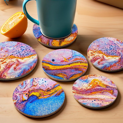 Ekhasa Round Ceramic Coaster Set(Pack of 6)