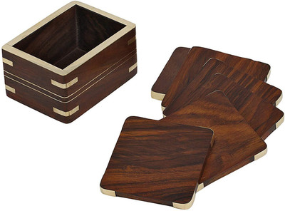 EcoWuuD Rectangle Reversible Wood Coaster Set(Pack of 6)