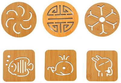 olwick Round Reversible Wood Coaster Set(Pack of 6)