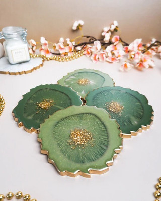 Desi Decco Oval Reversible Resin Coaster Set(Pack of 4)