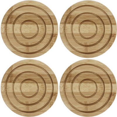 HOKiPO Round Bamboo Coaster Set(Pack of 4)
