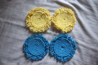 Maya Creation Round Reversible Cotton Coaster Set(Pack of 4)