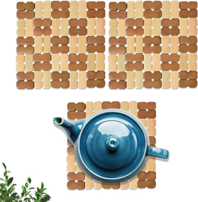 KUBER INDUSTRIES Square Bamboo Coaster(Pack of 3)