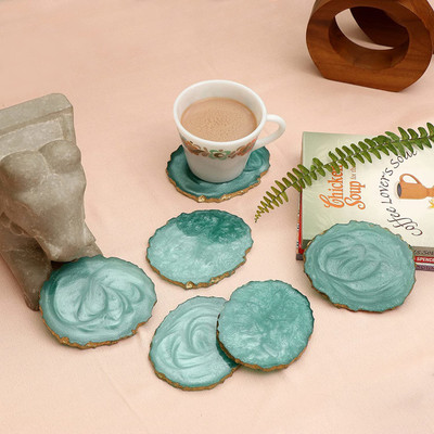 DULI Oval Reversible Resin Coaster Set(Pack of 6)