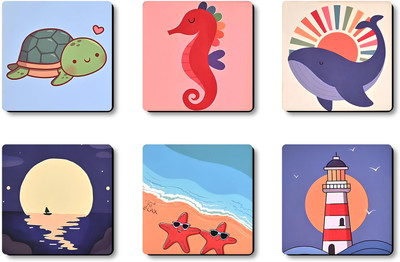 Sketchfab Square Wood Coaster Set(Pack of 6)