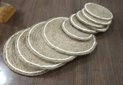 aadeshwar Round Jute Coaster Set(Pack of 6)