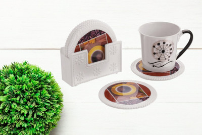 Sonal Round Reversible PVC Coaster Set(Pack of 6)
