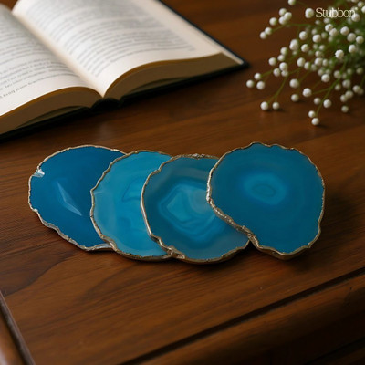 Stubbon Round Reversible Gemstone, Stone Coaster Set(Pack of 4)