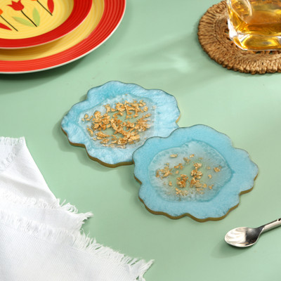 DULI Round Reversible Resin Coaster Set(Pack of 2)