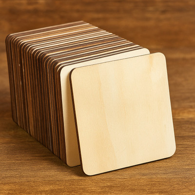 Fiddlys Square Wood Coaster Set(Pack of 50)