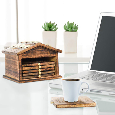 EcoWuuD Rectangle Reversible Wood Coaster Set(Pack of 6)