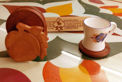 webshoppee Round Reversible Wood Coaster(Pack of 6)