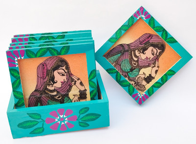 SUBH HANDICRAFT Square Reversible Wood Coaster Set(Pack of 6)