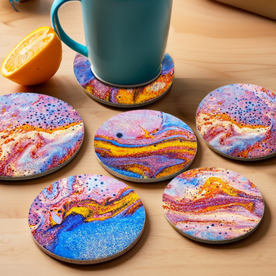 UMAI Round Ceramic Coaster Set(Pack of 6)