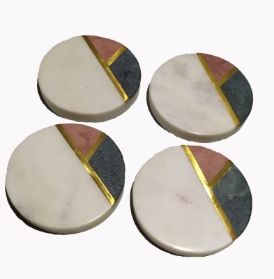 Dwarka Handicraft Round Marble Coaster Set(Pack of 4)