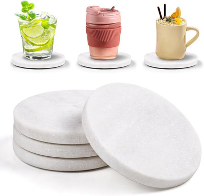 SharadShoppe Round Reversible Marble Coaster Set(Pack of 4)