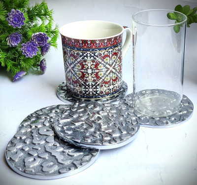 MIRAMAYEE Round Reversible Metal Coaster Set(Pack of 5)