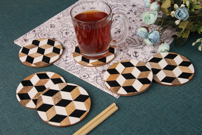 Vatsu Craft Round Medium Density Fibreboard, Wood, Resin Coaster Set(Pack of 6)