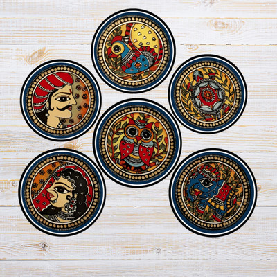 Expleasia Round Wood Coaster Set(Pack of 6)
