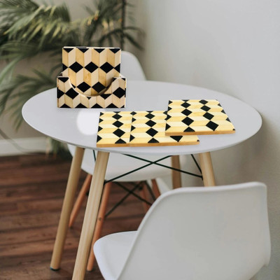 InsTook Square Wood Coaster Set(Pack of 4)