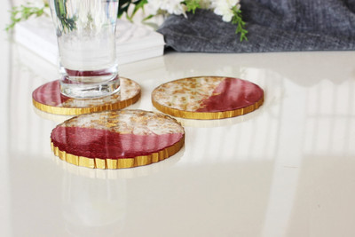 Monstera Hut Round Reversible Resin Coaster Set(Pack of 4)