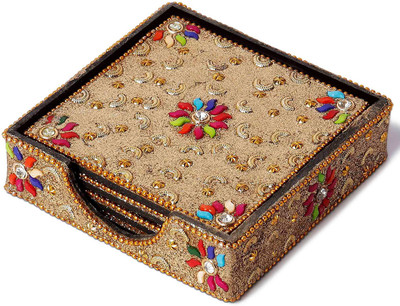 CASA DECOR Square Reversible Wood Coaster Set(Pack of 4)