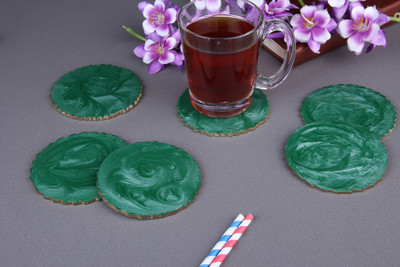 Vatsin Round Reversible Resin Coaster Set(Pack of 6)