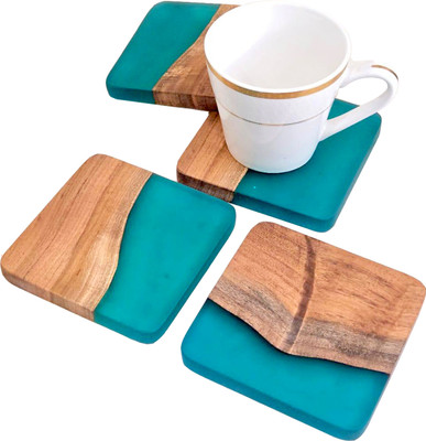SHRINGAAR VANDANA Square Reversible Wood Coaster Set(Pack of 4)