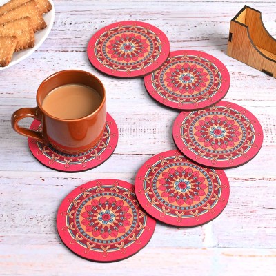 APS Art Plus Store Round Reversible Wood Coaster Set(Pack of 6)