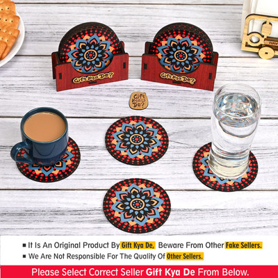 GIFT KYA DE Round Reversible Wood Coaster Set(Pack of 12)