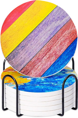 KUBER INDUSTRIES Round Ceramic Coaster Set(Pack of 6)