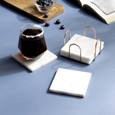 DULI Square Reversible Marble Coaster Set(Pack of 4)