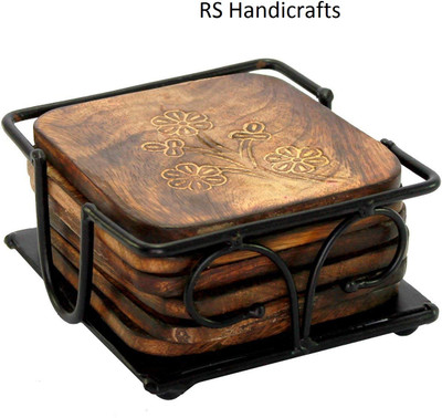 RSonewood Square Reversible Wood Coaster Set(Pack of 5)