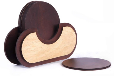 KD SAPRA Round Reversible Wood Coaster Set(Pack of 6)