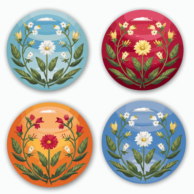 Replix Round Reversible Wood Coaster Set(Pack of 4)