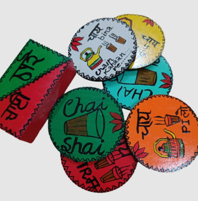 Aprnas Round Medium Density Fibreboard Coaster Set(Pack of 7)