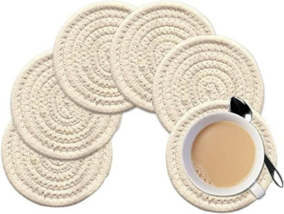 SIYA TEXTILES Round Reversible Cotton Coaster Set(Pack of 6)