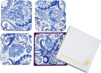 Brahma Design Square Medium Density Fibreboard Coaster Set(Pack of 4)