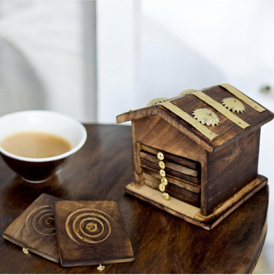 CrystalRoyal Rectangle Reversible Wood Coaster Set(Pack of 6)