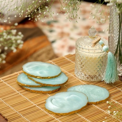 DULI Oval Reversible Resin Coaster Set(Pack of 6)