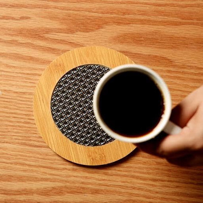 hsbtreads Round Reversible Bamboo Coaster Set(Pack of 2)