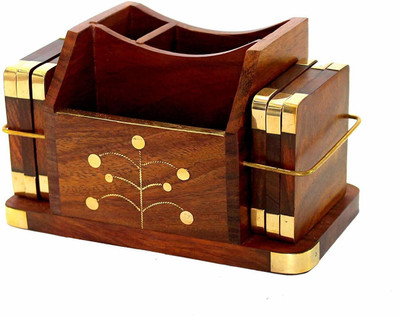 Taargo craft 3 Compartments wood coaster(Brown)